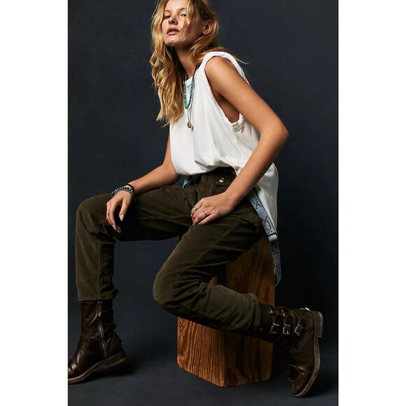 Free People Kyo Pants Corduroy Button Fly Olive Green - Size 4 - Picture 2 of 8